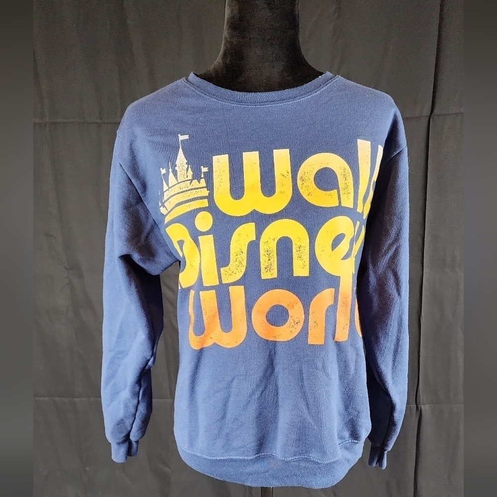 Disney Blue Sweatshirt with Yellow-Orange Walt Disney World Graphic